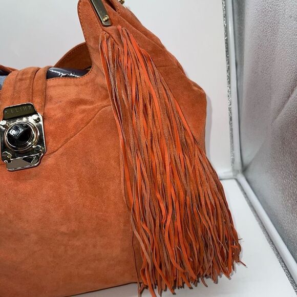 Celine RARE Dimitri Large Suede Satchel in Burnt Ochre - Picture 5 of 16